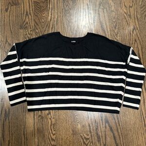 Express Wide Cropped Sweater - Black with Cream Stripes